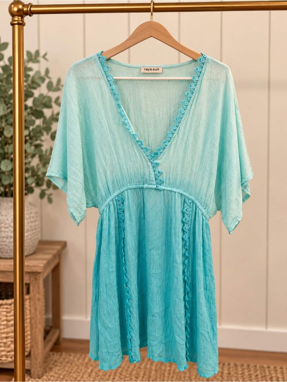 raya sun aqua crochet-trim V-neck swim coverup
